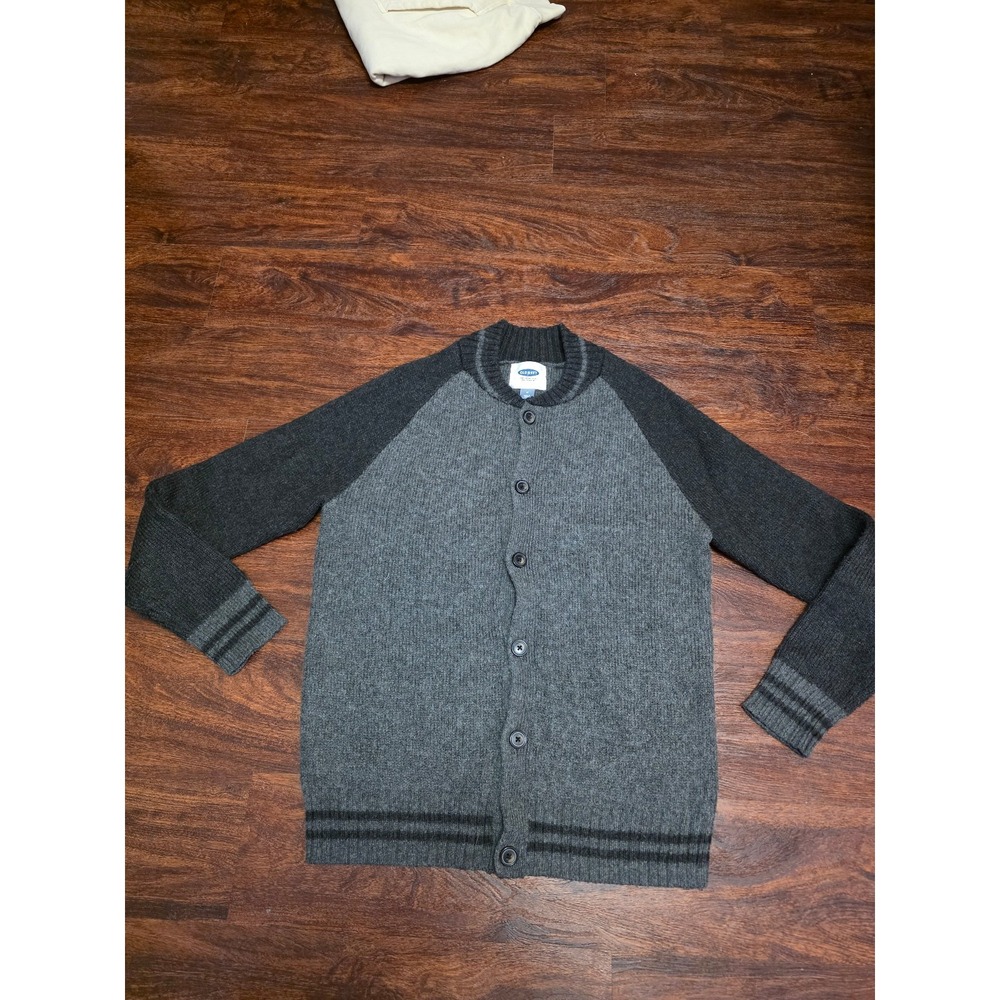 Old Navy Men's M Wool Blend Varsity Cardigan Sweater Gray Button Front Preppy